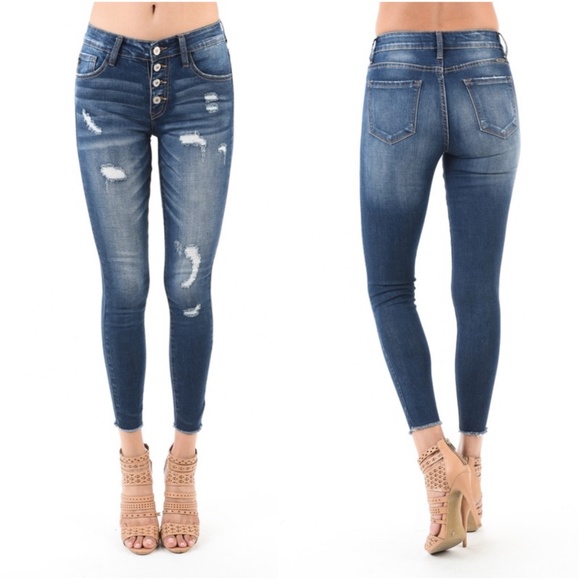 KanCan Denim - Kancan Mid Rise Button Fly Ankle Skinny Jeans